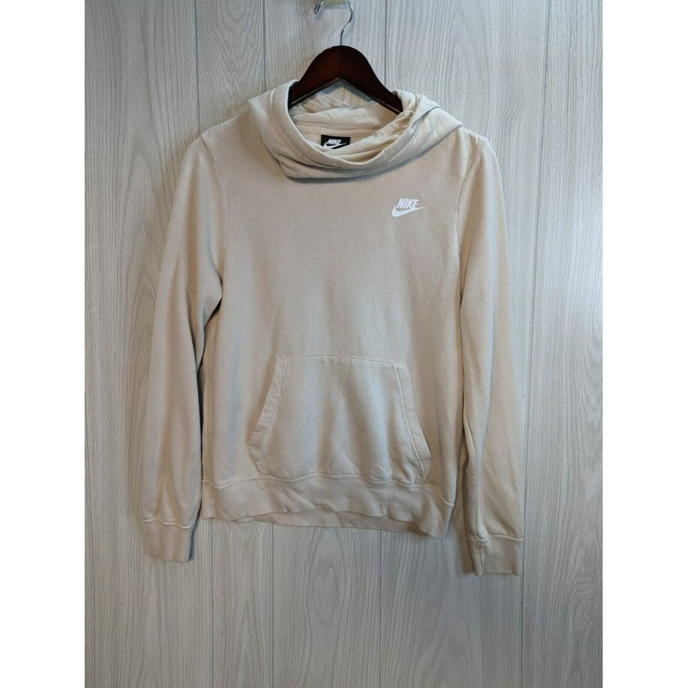 Nike Hoodie Sweatshirt Womens Funnel Neck Cowl Solid Cream Pocket Soft Size S